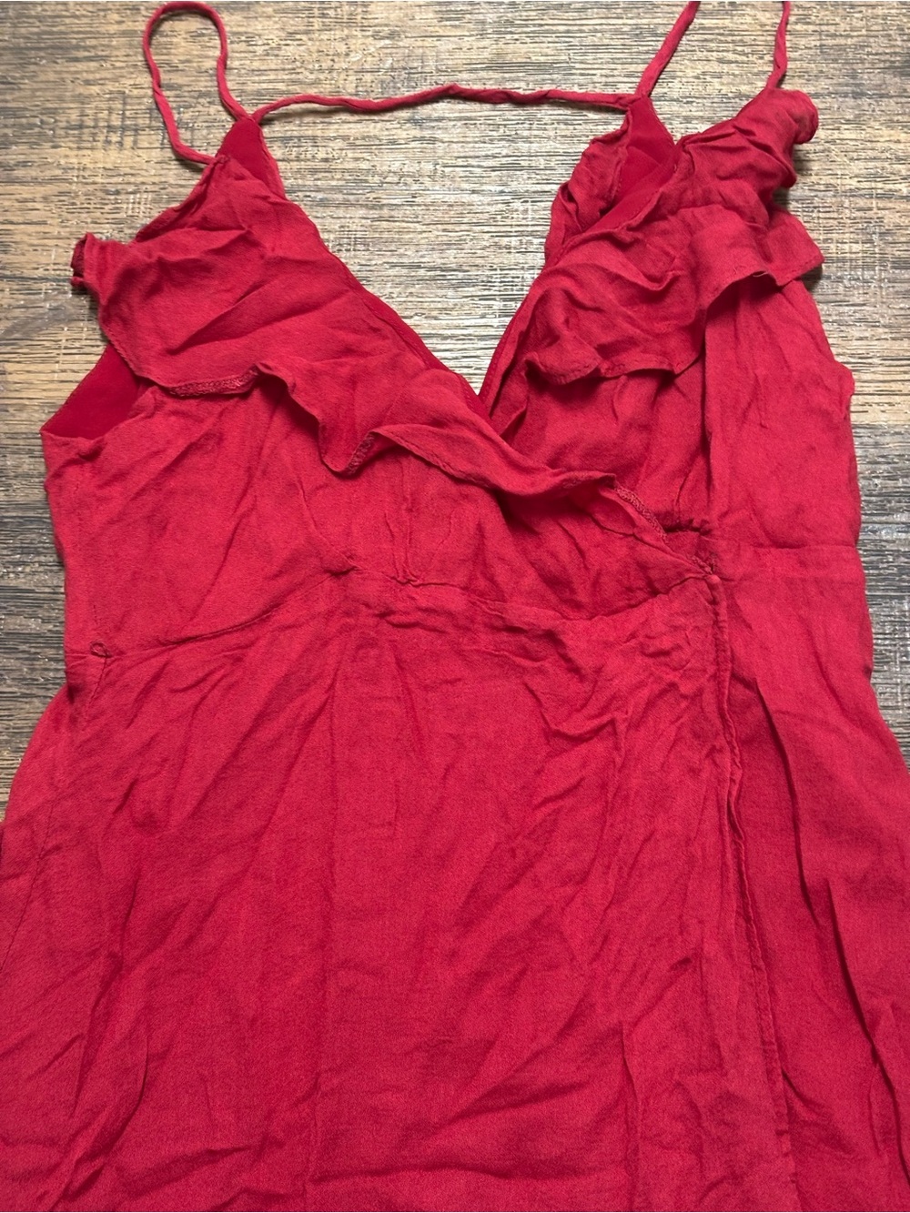 Red Ruffle V-Neck Mini Dress - Picture 2 of 7